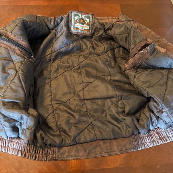 Vintage‎ Royal Fashions Brown Leather Bomber Jacket L - Picture 6 of 14